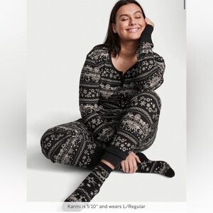 ❄️ Victoria's Secret Black Fair Isle Snowflake Pajama Set - Size XL